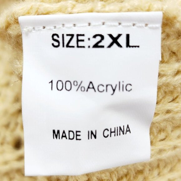 Beige Knit Sweater Size 2XL With Diamond Pattern Sleeves & Ribbed Hem - Picture 5 of 9